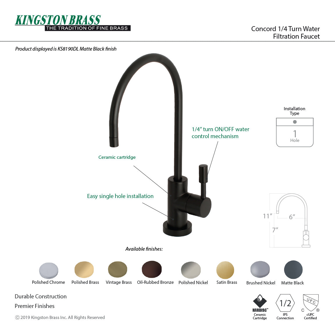 Kingston Sona KS8192DL - Concord Single-Handle 1-Hole Deck Mount Water Filtration Faucet, Polished Brass — thumbnail 2